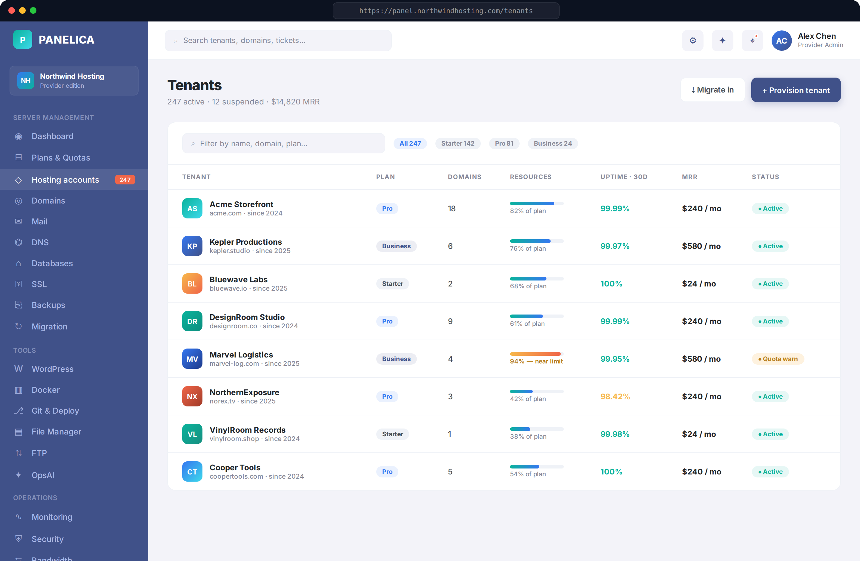 Hosting accounts